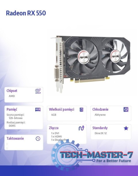 Karta graficzna Radeon RX 550 4GB GDDR5 128Bit DVI HDMI DP ATX Karta graficzna Radeon RX 550 4GB GDDR5 128Bit DVI HDMI DP ATX