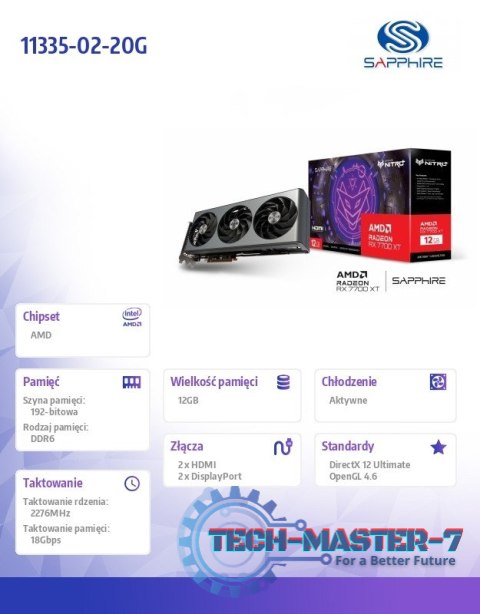 Karta graficzna Radeon RX 7700 XT NITRO+GAMING OC 12GB GDDR6 192bit 2DP Karta graficzna Radeon RX 7700 XT NITRO+GAMING OC 12GB GDDR6 192bit 2DP