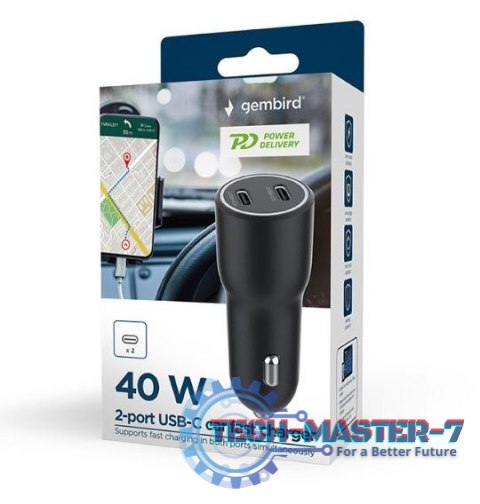 Ładowarka samochodowa 2xUSB-C PD 40W czarna Ładowarka samochodowa 2xUSB-C PD 40W czarna