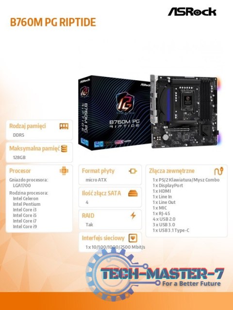 Płyta główna B760M PG RIPTIDE s1700 4DDR5 DP/HDMI/USB mATX Płyta główna B760M PG RIPTIDE s1700 4DDR5 DP/HDMI/USB mATX