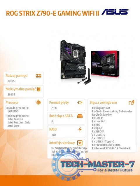 Płyta główna ROG STRIX Z790-E GAMING WIFI II s1700 4DDR5 ATX Płyta główna ROG STRIX Z790-E GAMING WIFI II s1700 4DDR5 ATX