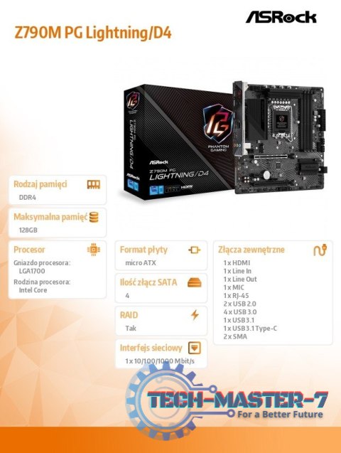 Płyta główna Z790M PG Lightning/D4 S1700 4DDR4 HDMI M2 mATX Płyta główna Z790M PG Lightning/D4 S1700 4DDR4 HDMI M2 mATX