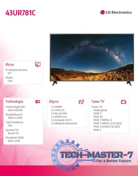 Telewizor LED 43 cale 43UR781C Telewizor LED 43 cale 43UR781C