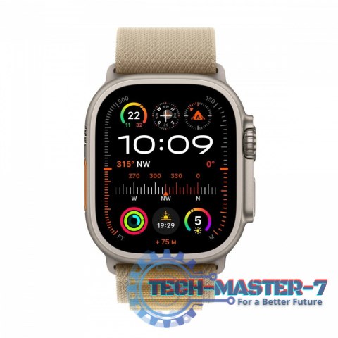 Watch Ultra 2 GPS + Cellular, koperta 49 mm z tytanu w kolorze naturalnym z opaską Alpine M w kolorze beżowym Watch Ultra 2 GPS + Cellular, koperta 49 mm z tytanu w kolorze naturalnym z opaską Alpine M w kolorze beżowym
