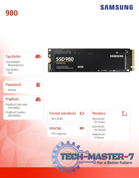 Dysk SSD 980 500GB Gen3.0x4 NVMeMZ-V8V500B Dysk SSD 980 500GB Gen3.0x4 NVMeMZ-V8V500B