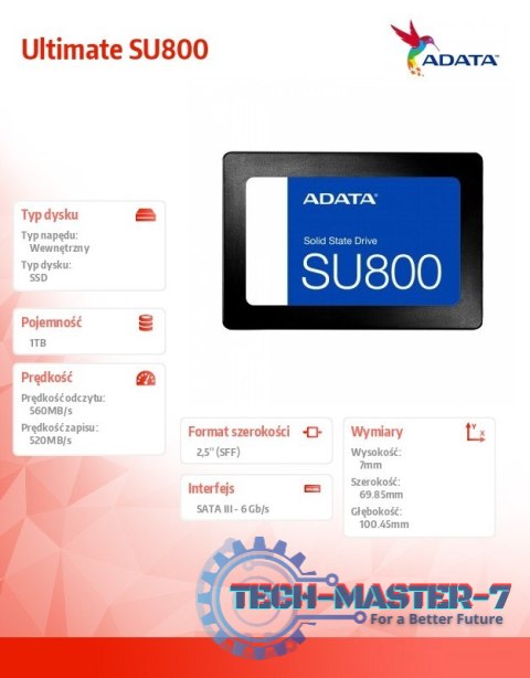 Dysk SSD Ultimate SU800 1TB S3 560/520 MB/s TLC 3D Dysk SSD Ultimate SU800 1TB S3 560/520 MB/s TLC 3D