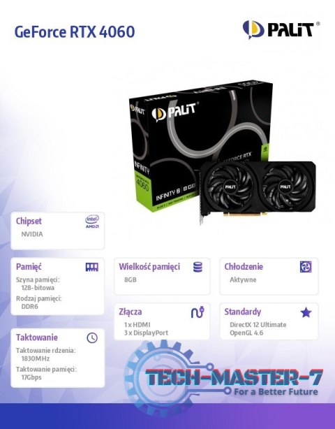 Karta graficzna GeForce RTX 4060 INFINITY 2 8GB GDDR6 128bit Karta graficzna GeForce RTX 4060 INFINITY 2 8GB GDDR6 128bit