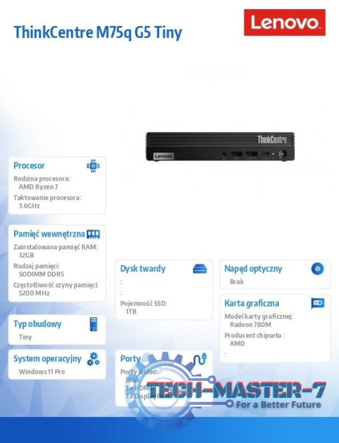 Komputer ThinkCentre M75q G5 Tiny 12RQ0017PB W11Pro 8700GE/32GB/1TB/INT/3YRS OS Komputer ThinkCentre M75q G5 Tiny 12RQ0017PB W11Pro 8700GE/32GB/1TB/INT/3YRS OS
