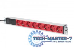 Listwa zasilająca PDU 19 cali Rack, 8x czerwone gniazdo schuko, 2.0m, 1x wtyk C14, 10A Aluminiowa