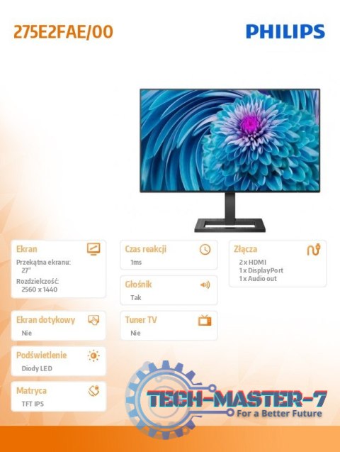 Monitor 275E2FAE 27 cali IPS HDMIx2 DP Głośniki HAS Monitor 275E2FAE 27 cali IPS HDMIx2 DP Głośniki HAS