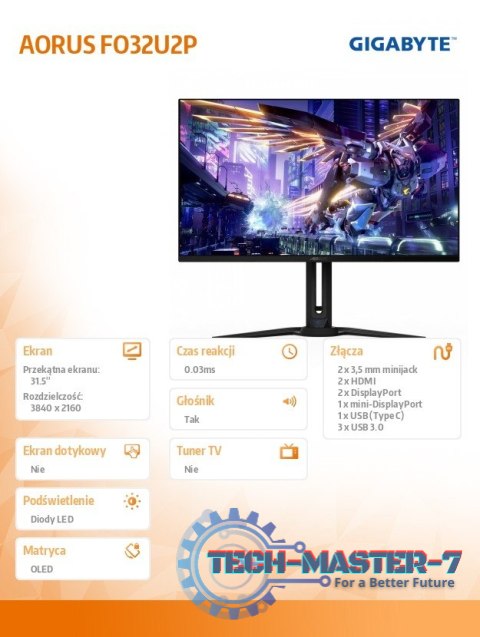 Monitor 31,5 cala FO32U2P OLED 0,03MS UHD 240HZ 4K Monitor 31,5 cala FO32U2P OLED 0,03MS UHD 240HZ 4K