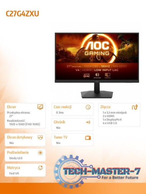 Monitor C27G4ZXU 27 cali Zakrzywiony Fast VA 280Hz HDMIx2 DP Monitor C27G4ZXU 27 cali Zakrzywiony Fast VA 280Hz HDMIx2 DP