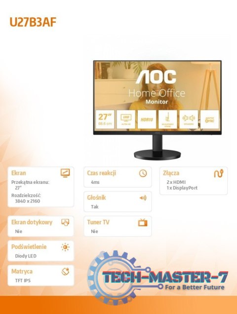 Monitor U27B3AF 27 cali IPS 4K HDMIx2 DP HAS Głośniki Monitor U27B3AF 27 cali IPS 4K HDMIx2 DP HAS Głośniki