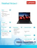 Notebook ThinkPad T16 G3 21MN0059PB W11Pro Ultra 7 155U/32GB/1TB/INT/16.0 WUXGA/Black/3YRS Premier Support + CO2 Offset