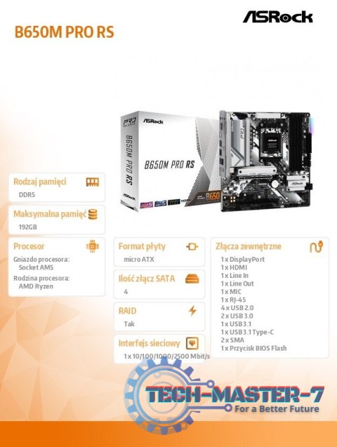 Płyta główna B650M PRO RS AM5 4DDR5 HDMI/DP mATX Płyta główna B650M PRO RS AM5 4DDR5 HDMI/DP mATX