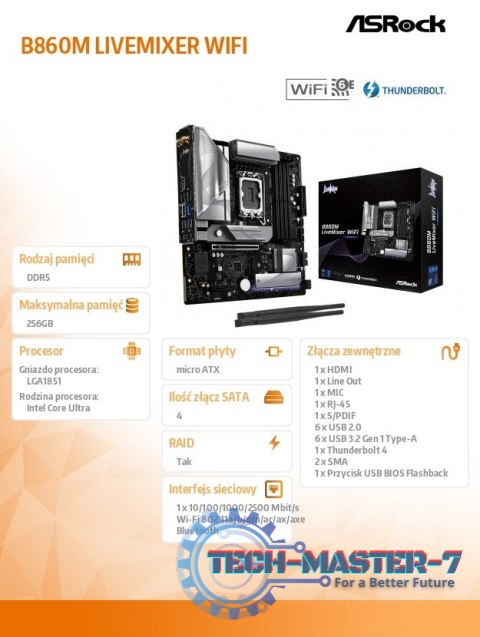 Płyta główna B860M LIVEMIXER WIFI s1 851 4DDR5 mATX Płyta główna B860M LIVEMIXER WIFI s1 851 4DDR5 mATX