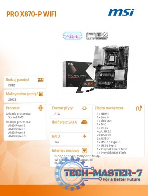 Płyta główna PRO X870-P WIFI AM5 4DDR5 ATX Płyta główna PRO X870-P WIFI AM5 4DDR5 ATX