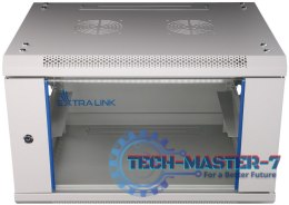Szafka wisząca rack 6U 600x450 szara szklane drzwi
