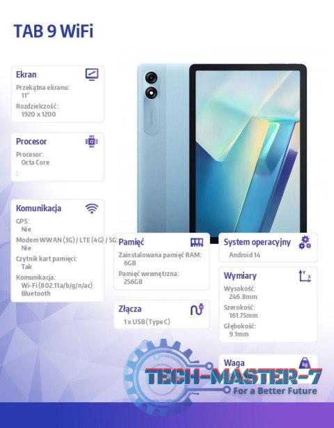 Tablet TAB9 WiFi 11 cali 6/256GB 8200mAh niebieski Tablet TAB9 WiFi 11 cali 6/256GB 8200mAh niebieski