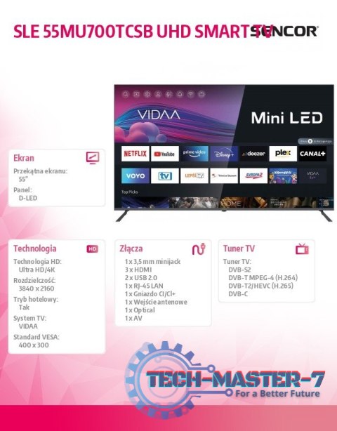 Telewizor Smart 4K SLE 55MU700 Mini LED SMART VIDAA od Hisens Bluetooth Telewizor Smart 4K SLE 55MU700 Mini LED SMART VIDAA od Hisens Bluetooth