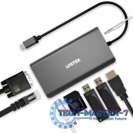 HUB 8-w-1 USB-C 3.1; HDMI; VGA; RJ45; SD; PD 100W; D1019B