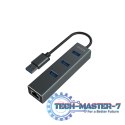 Hub AK-58 3-portowy USB-A 3.1 Gen 1 z adapterem RJ-45 Gigabit Ethernet