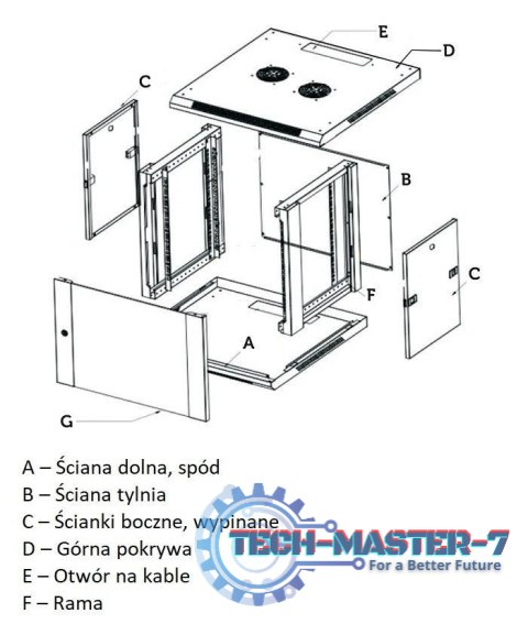 Szafka wisząca rack 6U 600x450 szara szklane drzwi Szafka wisząca rack 6U 600x450 szara szklane drzwi