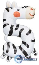 Balon foliowy urodzinowy cyfra "5" - Zebra 42x81 cm