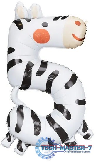 Balon foliowy urodzinowy cyfra "5" - Zebra 42x81 cm