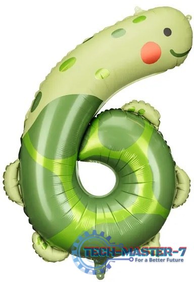 Balon foliowy urodzinowy cyfra "6" - Żółw 57x86 cm