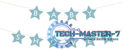 Baner napis na baby shower gwiazdki jasnoniebieskie 290cm x 16,5cm