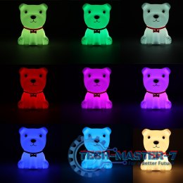 Lampka nocna dla dzieci silikonowa dotykowa miękka 8 LED USB RGB biała piesek