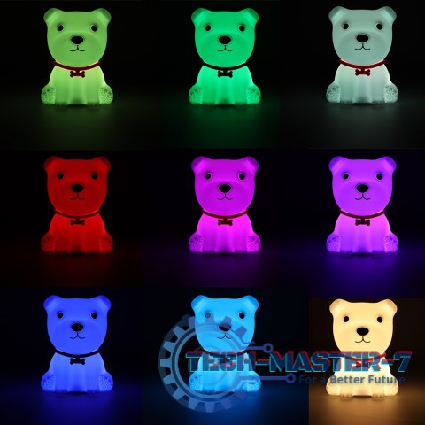 Lampka nocna dla dzieci silikonowa dotykowa miękka 8 LED USB RGB biała piesek Lampka nocna dla dzieci silikonowa dotykowa miękka 8 LED USB RGB biała piesek