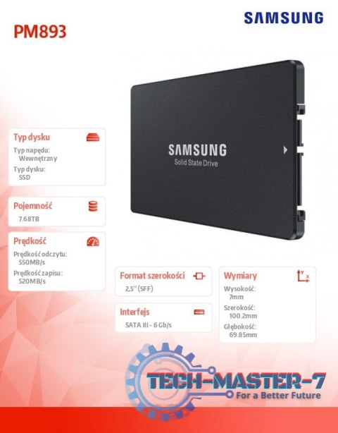 Dysk SSD PM893 DCT 7680GB MZ7L37T6HBLA-00W07 SATA Dysk SSD PM893 DCT 7680GB MZ7L37T6HBLA-00W07 SATA