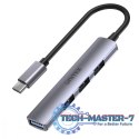 HUB USB-C; 3x USB-A 2.0 1x USB-A 5 Gbps Aluminiowy
