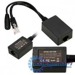 Inwerter PoE 1 portowy wejście 1x1000MB/s RJ45/Jack 10-30V, wyjście 48V