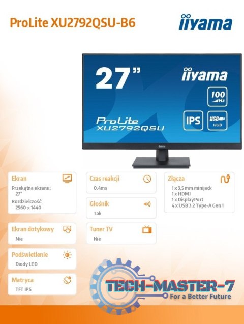 Monitor 27 cali ProLite XU2792QSU-B6 IPS,QHD,100Hz,HDMI,DP,4xUSB3.2,SLIM Monitor 27 cali ProLite XU2792QSU-B6 IPS,QHD,100Hz,HDMI,DP,4xUSB3.2,SLIM