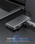 CB-C78 aluminiowy HUB USB-C | 12w1 | RJ45 Ethernet 10/100/1000Mbps | 2xUSB 3.1 | 2xUSB 2.0 | 2xHDMI 4k@30Hz | VGA | SD i microSD