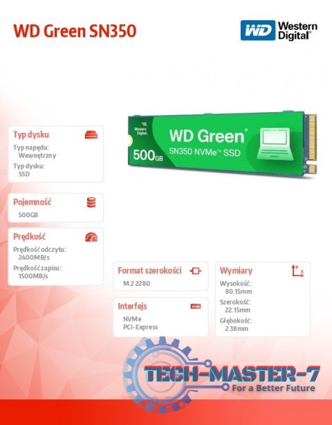 Dysk SSD Green 500GB M.2 2280 SN350 NVMe PCIe Dysk SSD Green 500GB M.2 2280 SN350 NVMe PCIe