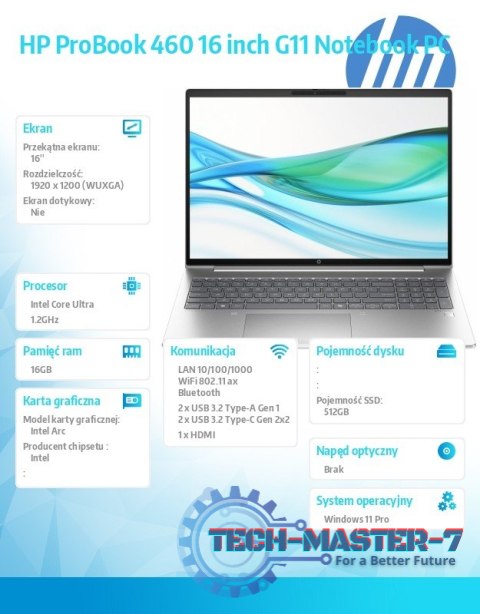 Notebook ProBook 460 G11 U5-125H 512GB/16GB/W11P/16 cali A38DNET Notebook ProBook 460 G11 U5-125H 512GB/16GB/W11P/16 cali A38DNET