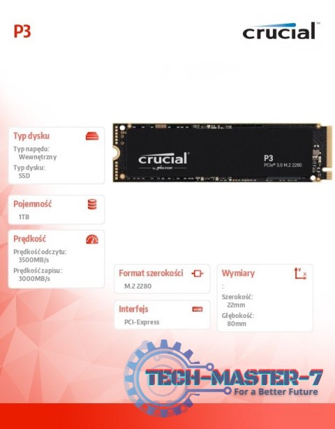 Dysk SSD P3 1TB M.2 NVMe 2280 PCIe 3.0 3500/3000 Dysk SSD P3 1TB M.2 NVMe 2280 PCIe 3.0 3500/3000