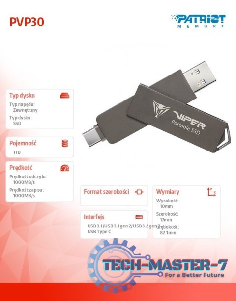 Dysk zewnętrzny SSD 1TB PVP30 Duo Compact 1000/1000 MB/s USB 3.2 USB-C Dysk zewnętrzny SSD 1TB PVP30 Duo Compact 1000/1000 MB/s USB 3.2 USB-C