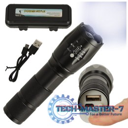 Latarka taktyczna wojskowa 800 lumenów LED ZOOM mocna USB akumulator