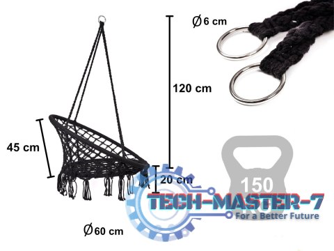 Huśtawka fotel bocianie gniazdo z oparciem czarna 80cm 150kg Huśtawka fotel bocianie gniazdo z oparciem czarna 80cm 150kg