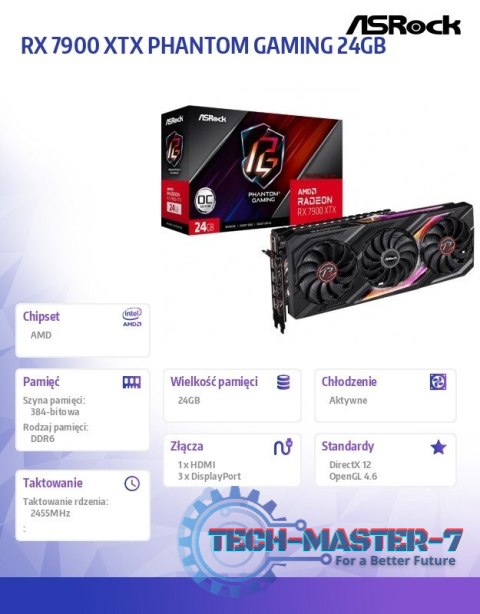 Karta graficzna Radeon RX 7900 XTX PHANTOM GAMING 24GB OC GDDR6 384bit Karta graficzna Radeon RX 7900 XTX PHANTOM GAMING 24GB OC GDDR6 384bit