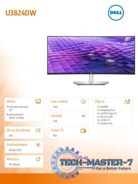 Monitor zakrzywiony 38 cali U3824DW 21:9/3840x1600/3Y PPG Monitor zakrzywiony 38 cali U3824DW 21:9/3840x1600/3Y PPG