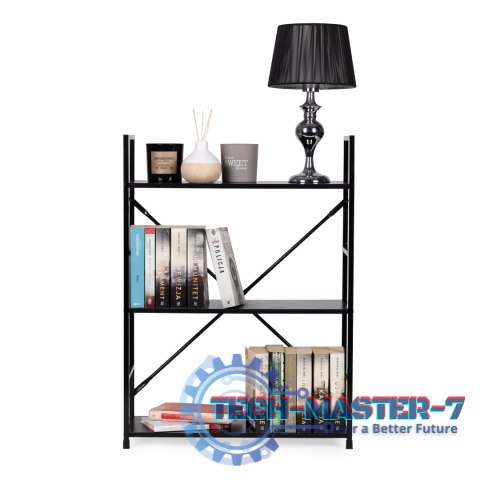 Regał drewniany metalowa rama szeroki LOFT 3 półki czarny ModernHome ModernHome Regał drewniany metalowa rama szeroki LOFT 3 półki czarny ModernHome ModernHome
