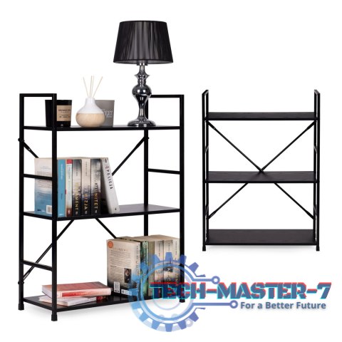 Regał drewniany metalowa rama szeroki LOFT 3 półki czarny ModernHome ModernHome Regał drewniany metalowa rama szeroki LOFT 3 półki czarny ModernHome ModernHome