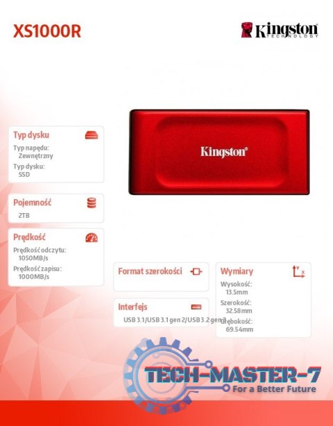 Dysk SSD XS1000R 2TB USB3.2 Gen2.2 Zewnętrzny Red Dysk SSD XS1000R 2TB USB3.2 Gen2.2 Zewnętrzny Red