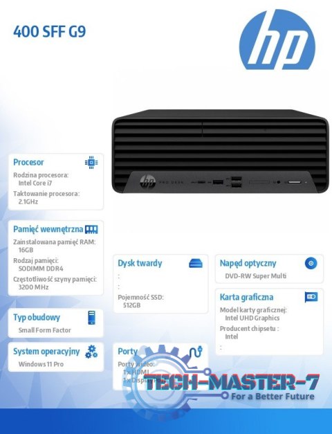Komputer 400 SFF G9 i7-12700 512GB/16GB/DVD/W11P 6A831EA Komputer 400 SFF G9 i7-12700 512GB/16GB/DVD/W11P 6A831EA